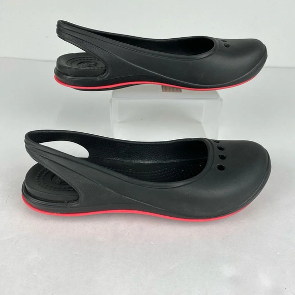 Crocs Womens 5 Black Pink Tone Skylar Slingback Flat Comfort Shoe - Picture 1 of 6